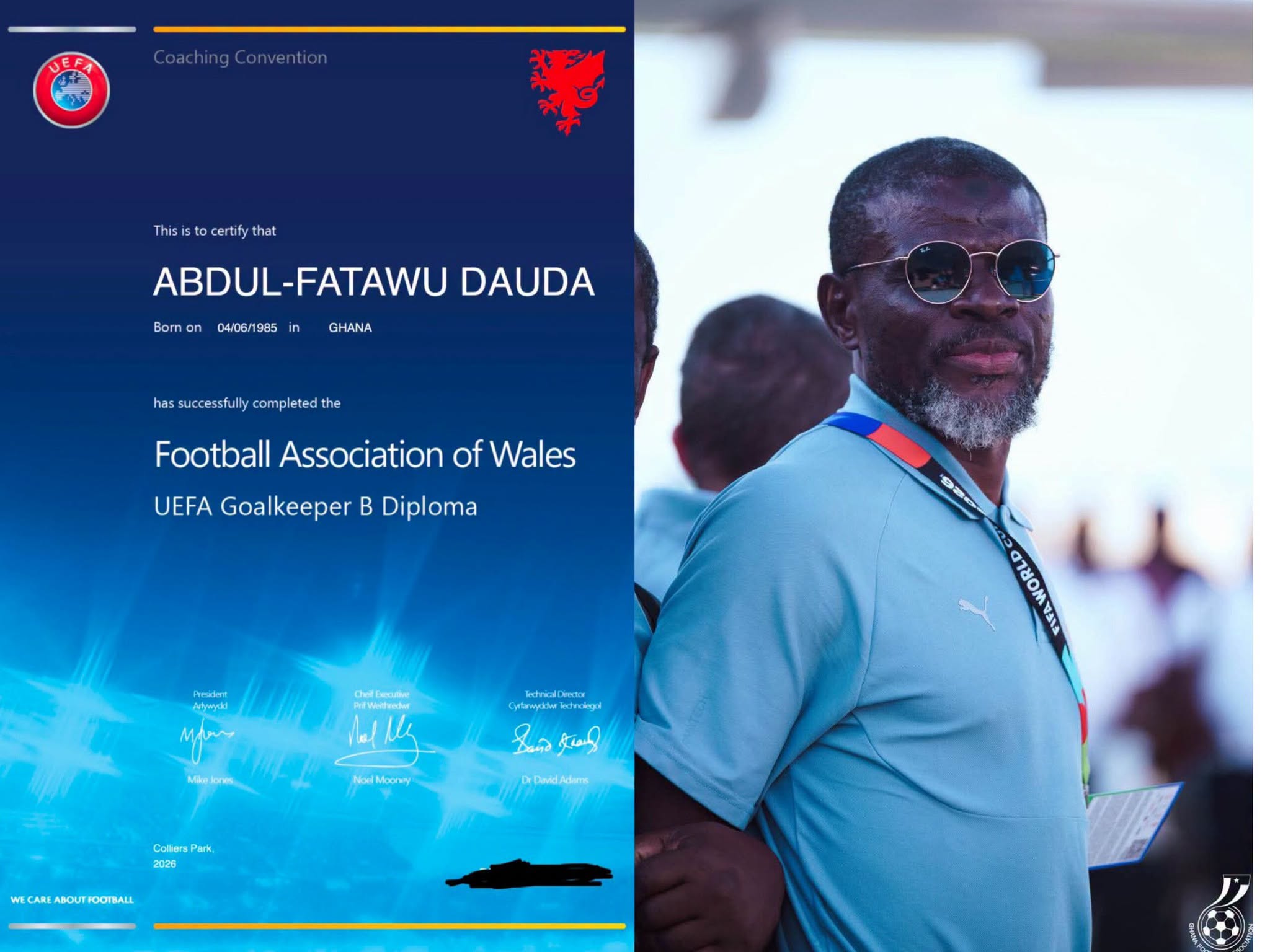 Black Stars assistant goalkeepers coach Fatau Dauda completes UEFA Goalkeeper B Diploma